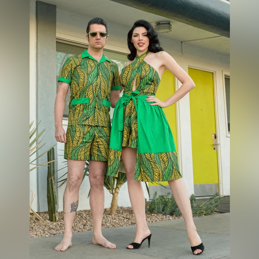 Rockin Bettie Catalina Romper and Skirt in Tiger Leaves